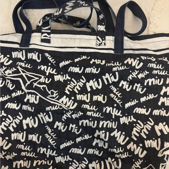 Miu Miu Denim and White Logo Tote Bag - Picture 5 of 8